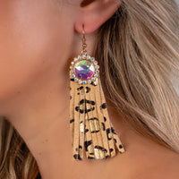 Load image into Gallery viewer, 93020 - Rhinestone Tassel Earrings - Leopard &amp; Gold
