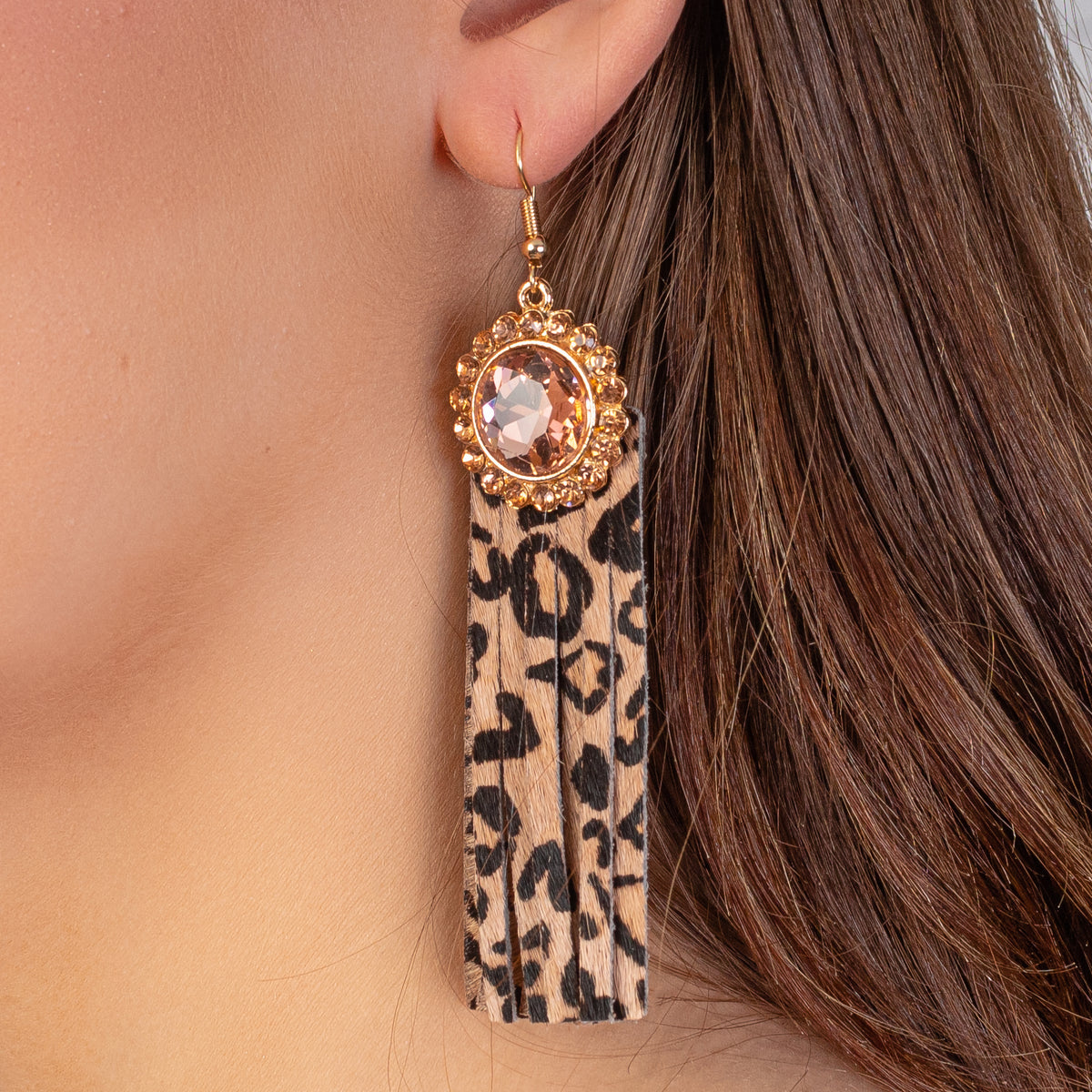 93020 - Rhinestone Tassel Earrings - Rose Gold - Fashion Jewelry Wholesale