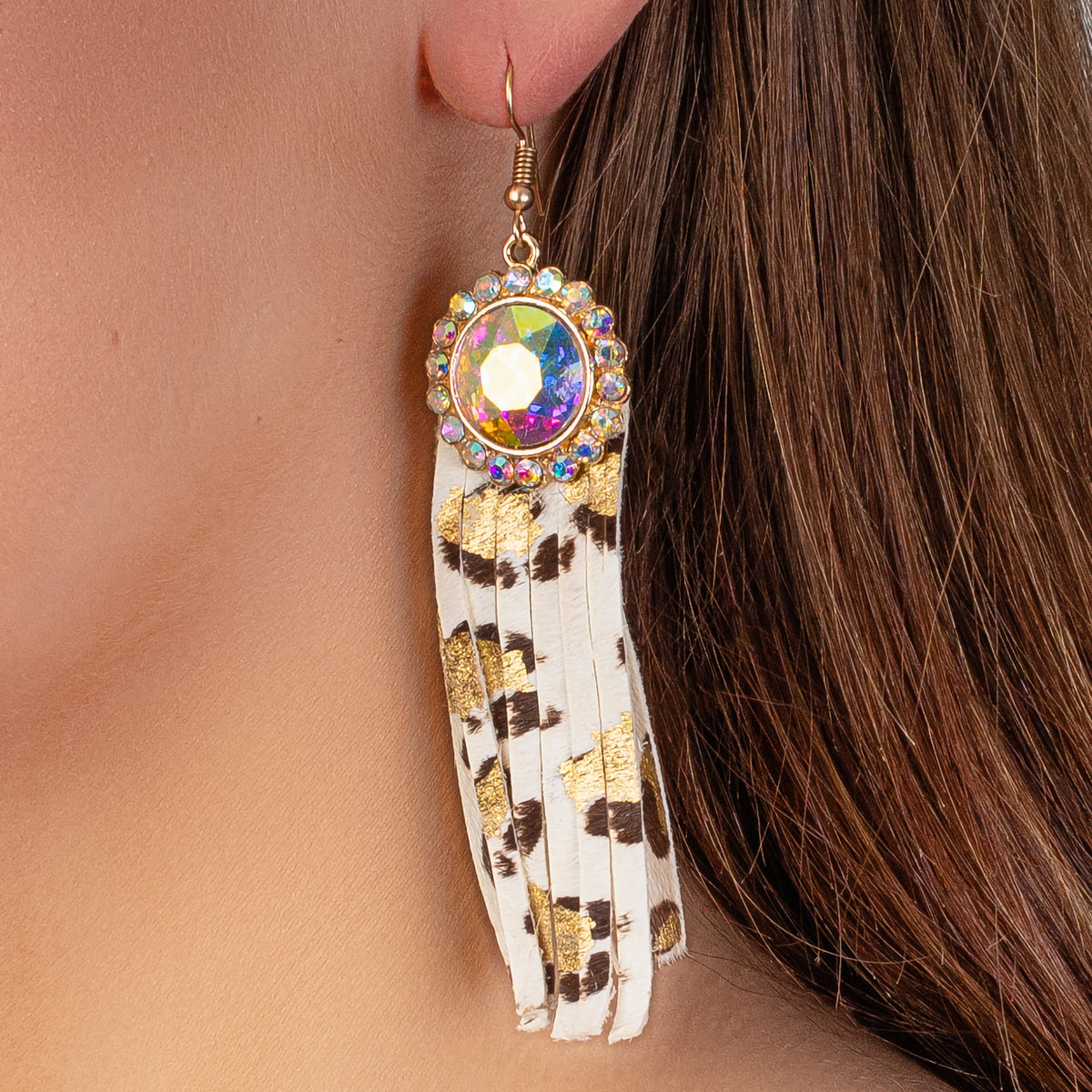 93020 - Rhinestone Tassel Earrings - White - Fashion Jewelry Wholesale