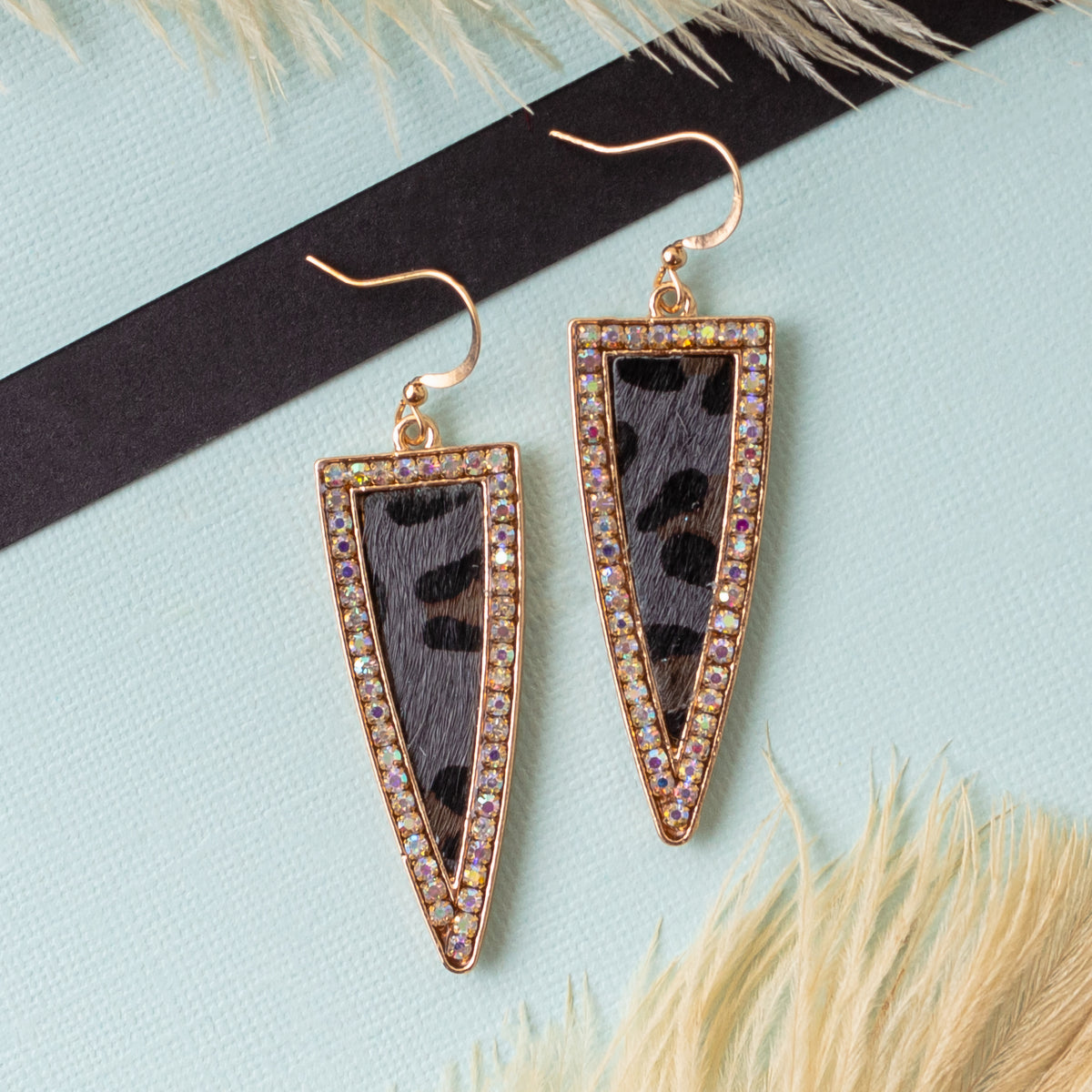 93032 - Triangle Animal Print Earrings - Grey