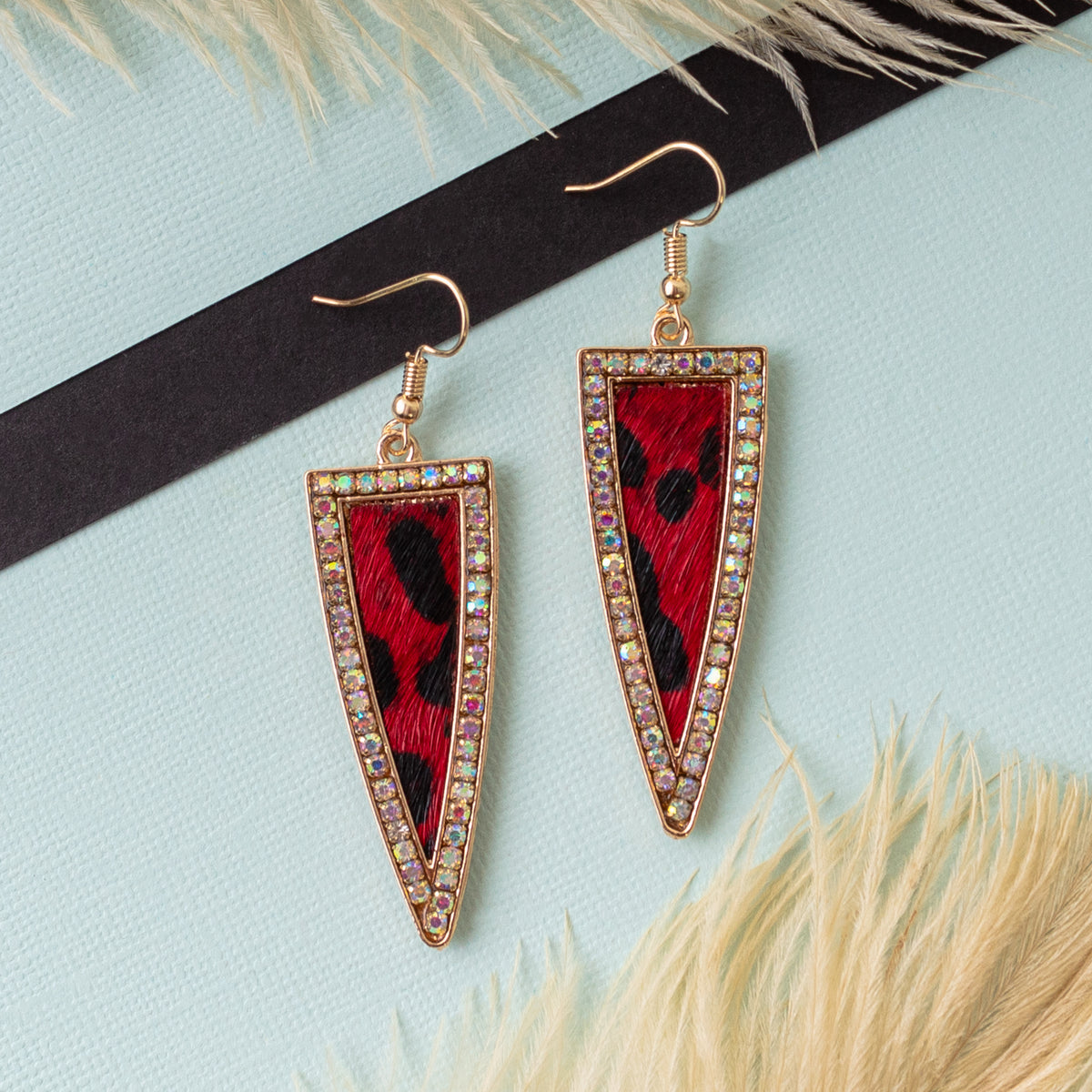 93032 - Triangle Animal Print Earrings - Red