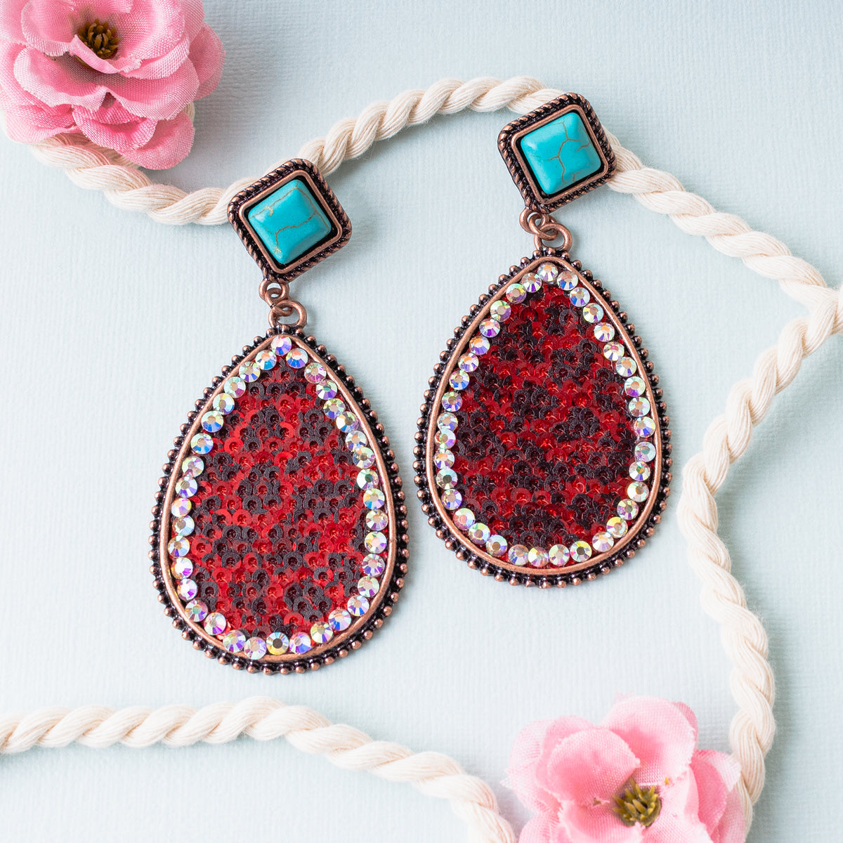 93033 - Glitter Leopard Earrings - Red