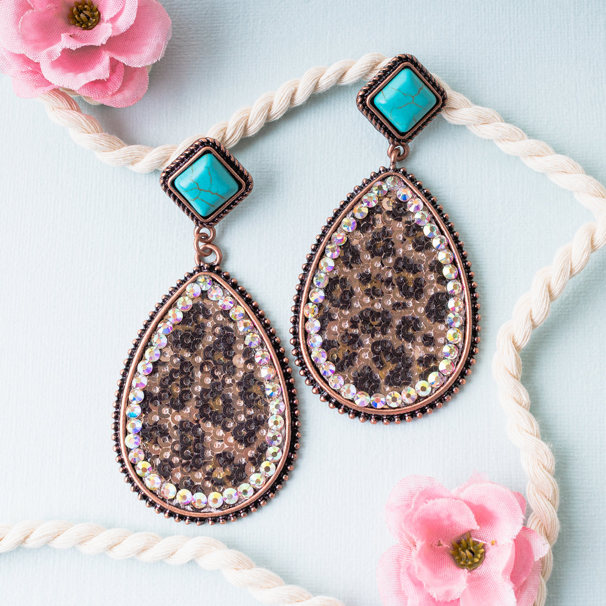 93033 - Glitter Leopard Earrings - Rose Gold