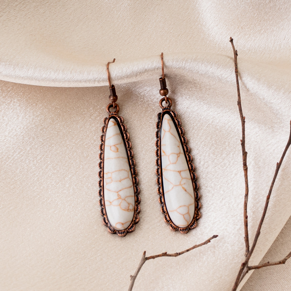 93038 - Turquoise Teardrop Earrings - Ivory & Copper