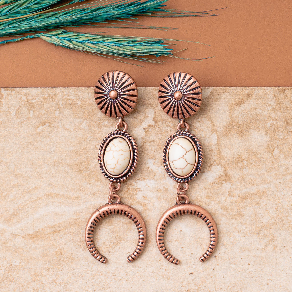 93041 - Western Earrings - Ivory & Copper