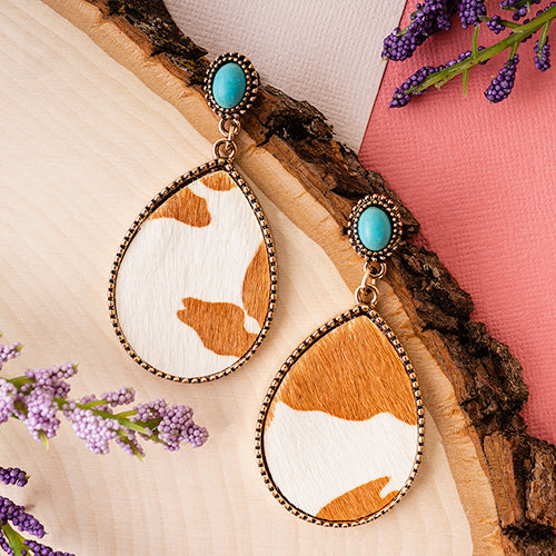 93047 - Turquoise Animal Hide Earrings - Brown - Fashion Jewelry Wholesale