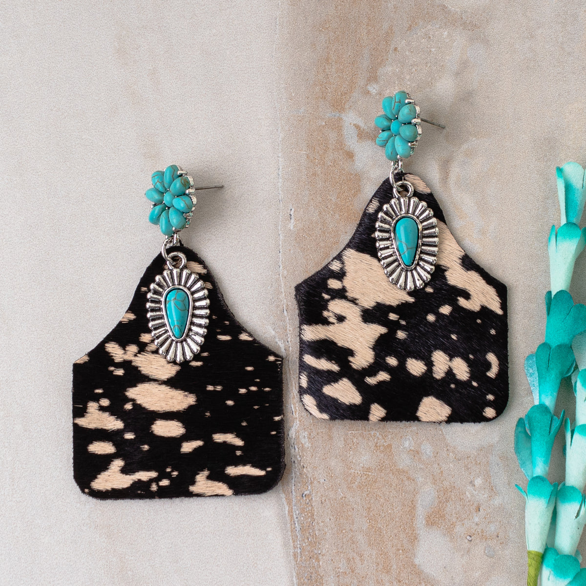 93051 - Animal Print Squash Blossom Earrings - Black