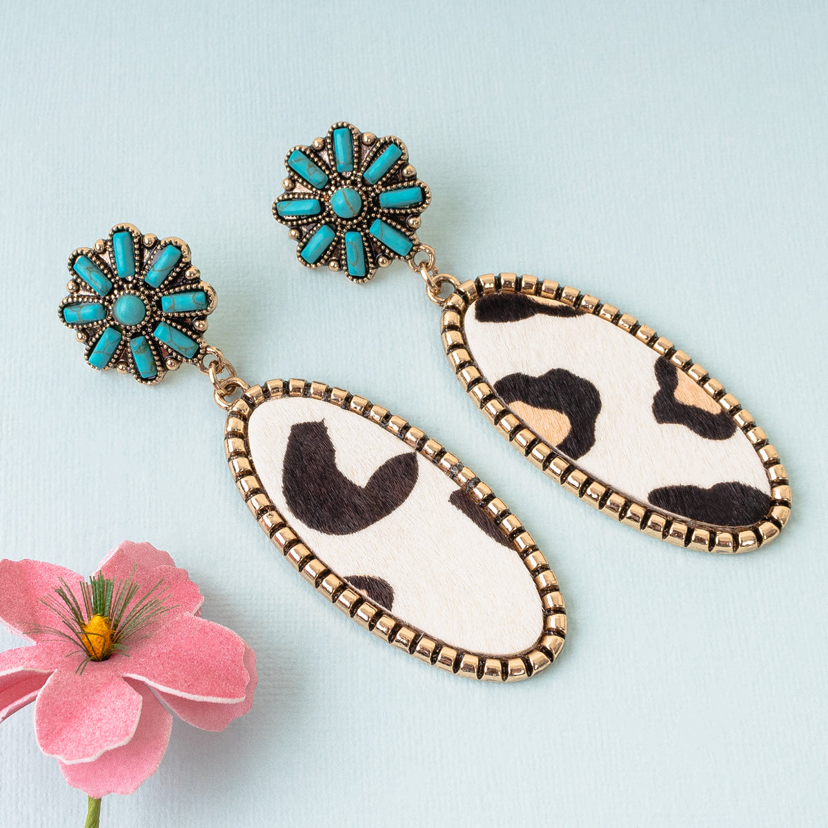 93058 - Animal Print Squash Blossom Earrings - Black