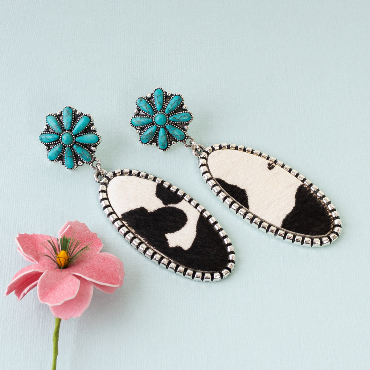 93058 - Animal Print Squash Blossom Earrings - White