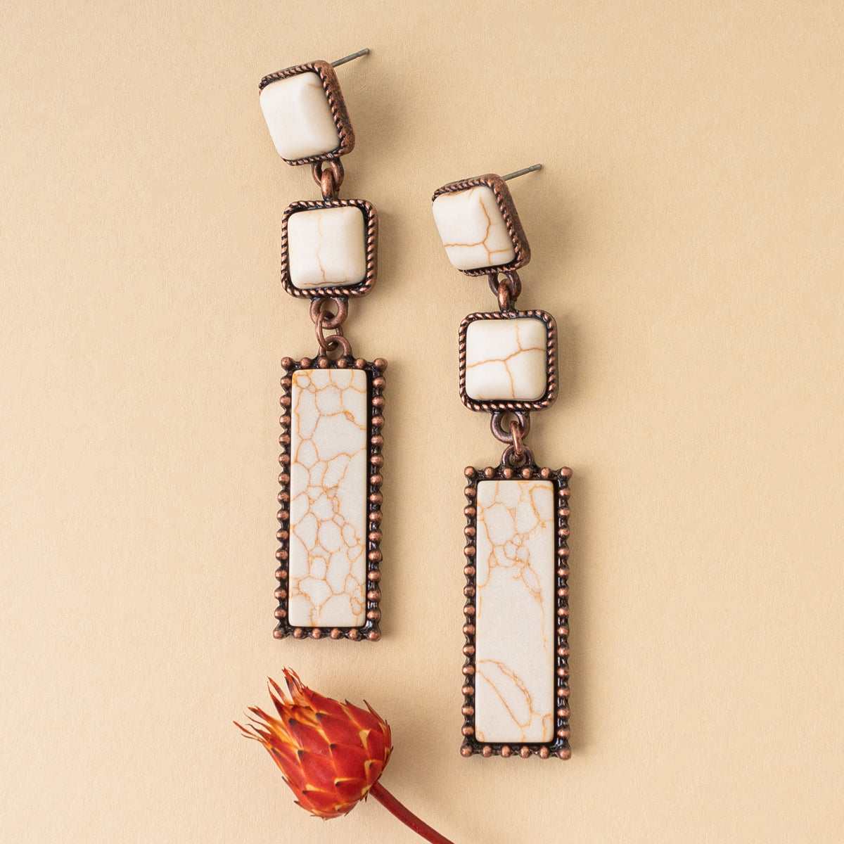 93063 - Western Earrings - Ivory & Copper