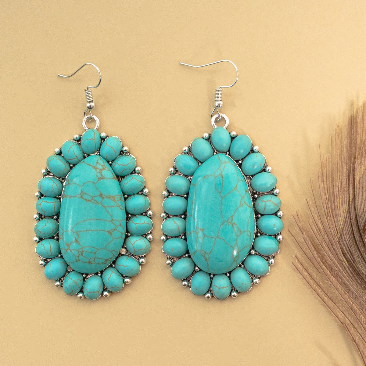 93064 - Squash Blossom Earrings - Turquoise & Silver