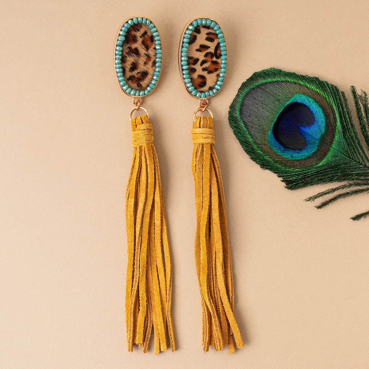 93069 - Animal Print Tassel Earrings - Gold