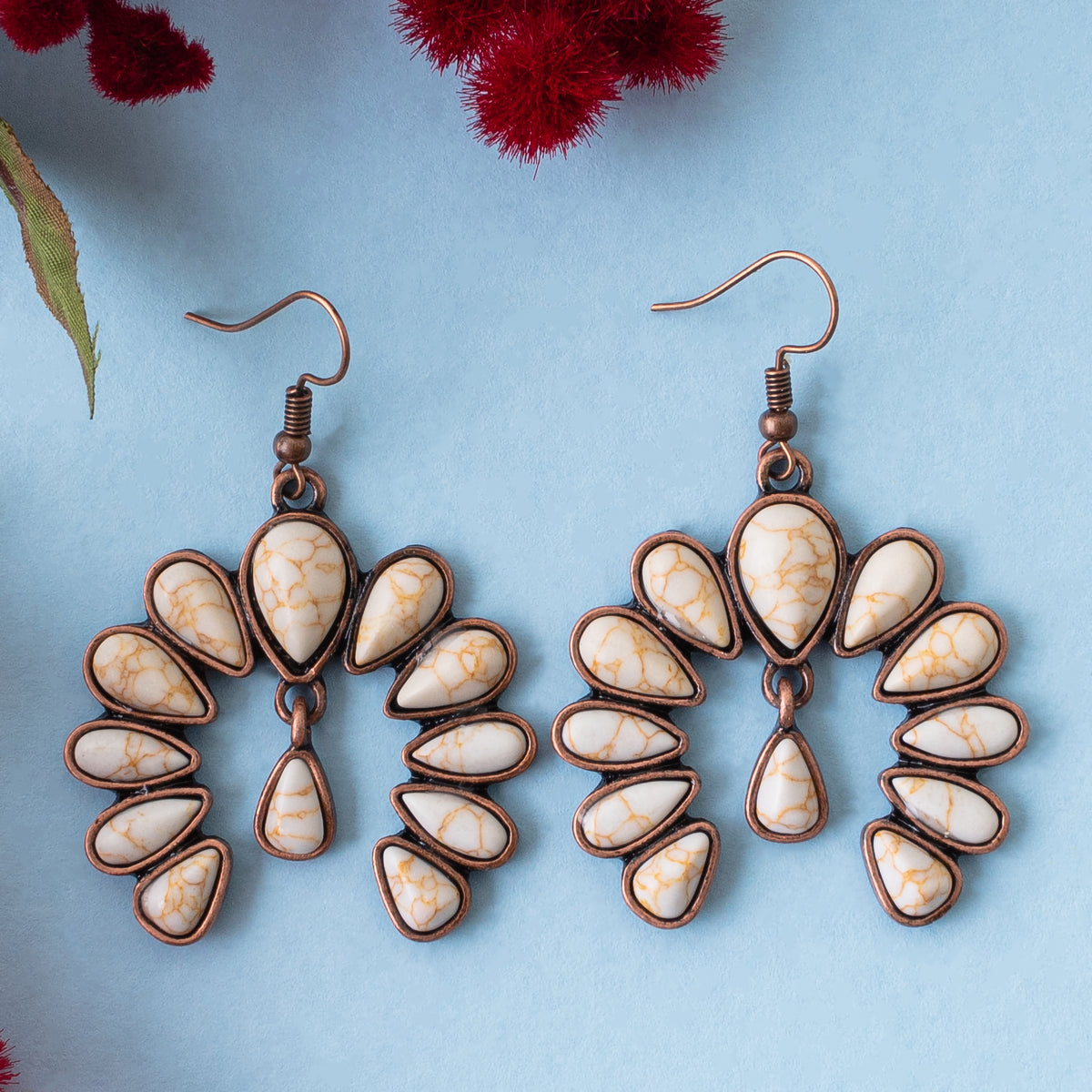 93076 - Squash Blossom Earrings - Ivory & Copper