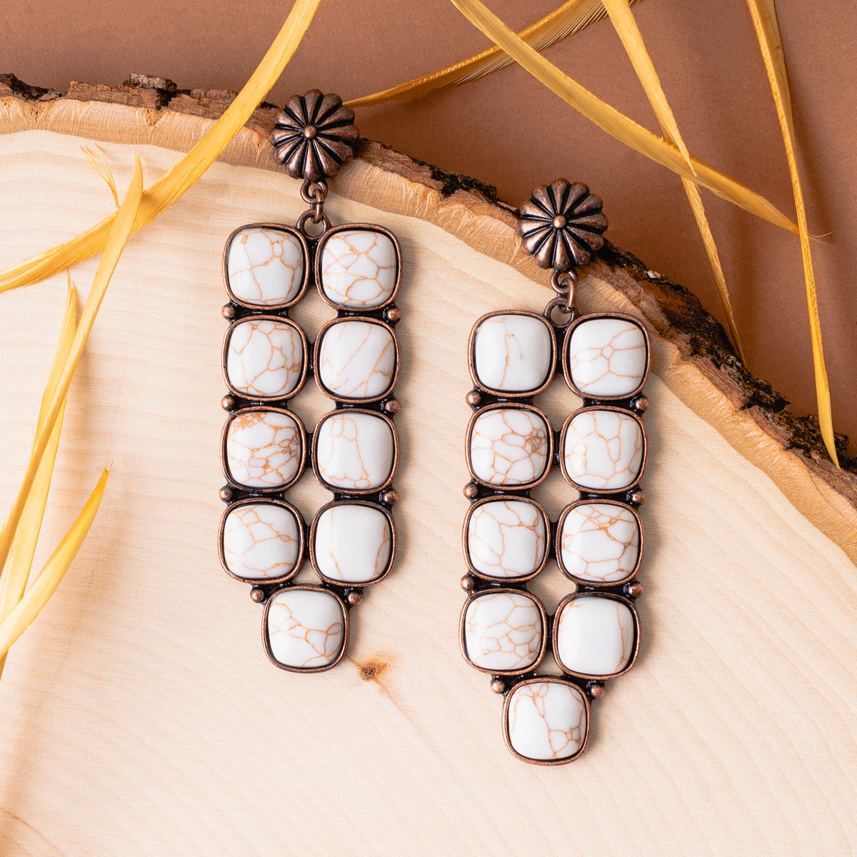 93079 - Squash Blossom Earrings - Ivory & Copper