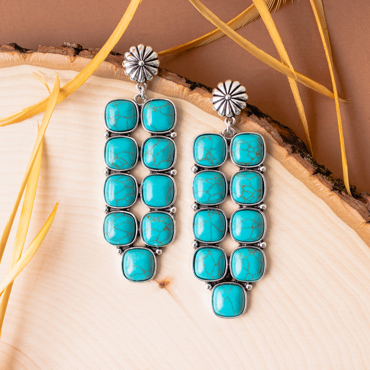 93079 - Squash Blossom Earrings - Turquoise & Silver