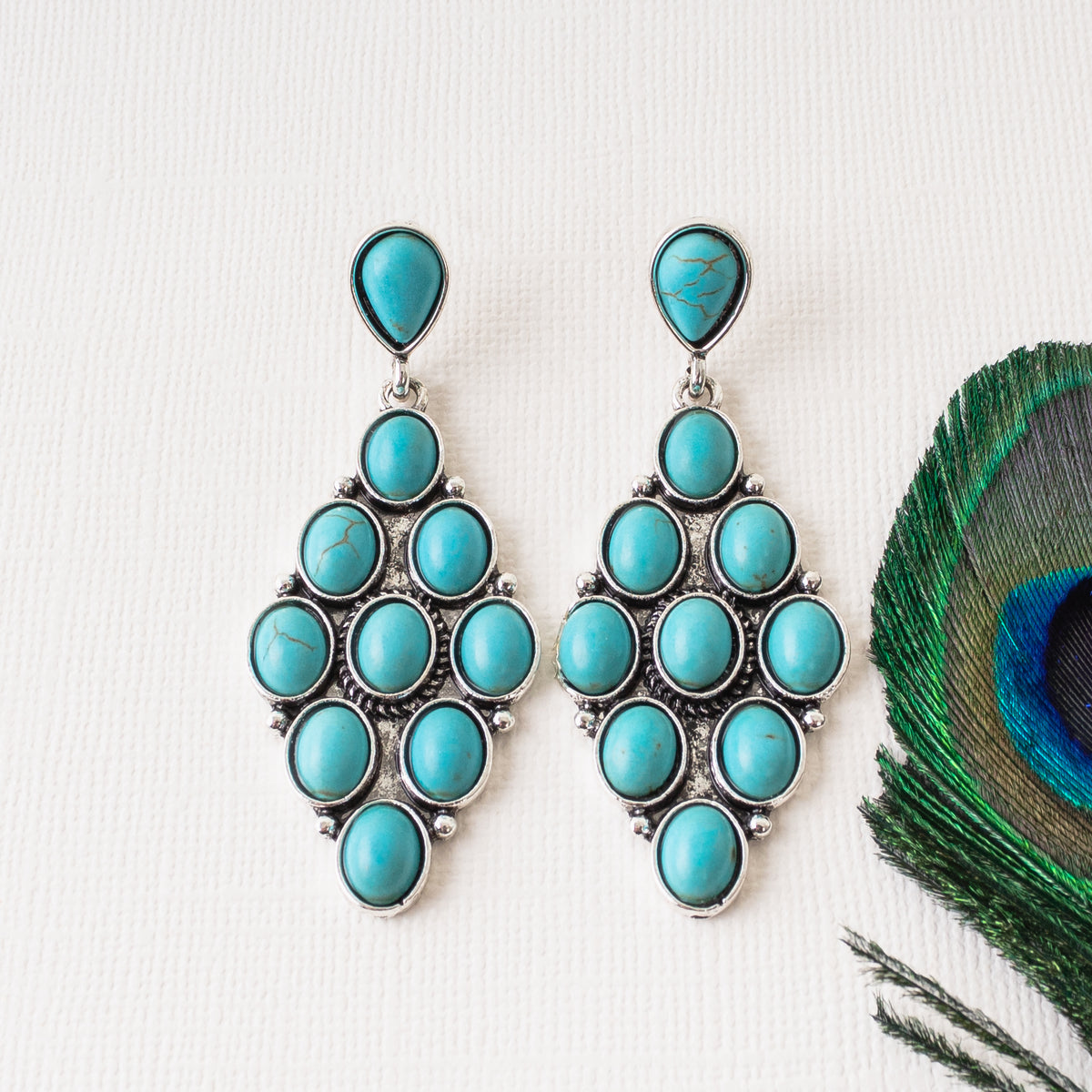 93081 - Squash Blossom Earrings - Turquoise & Silver