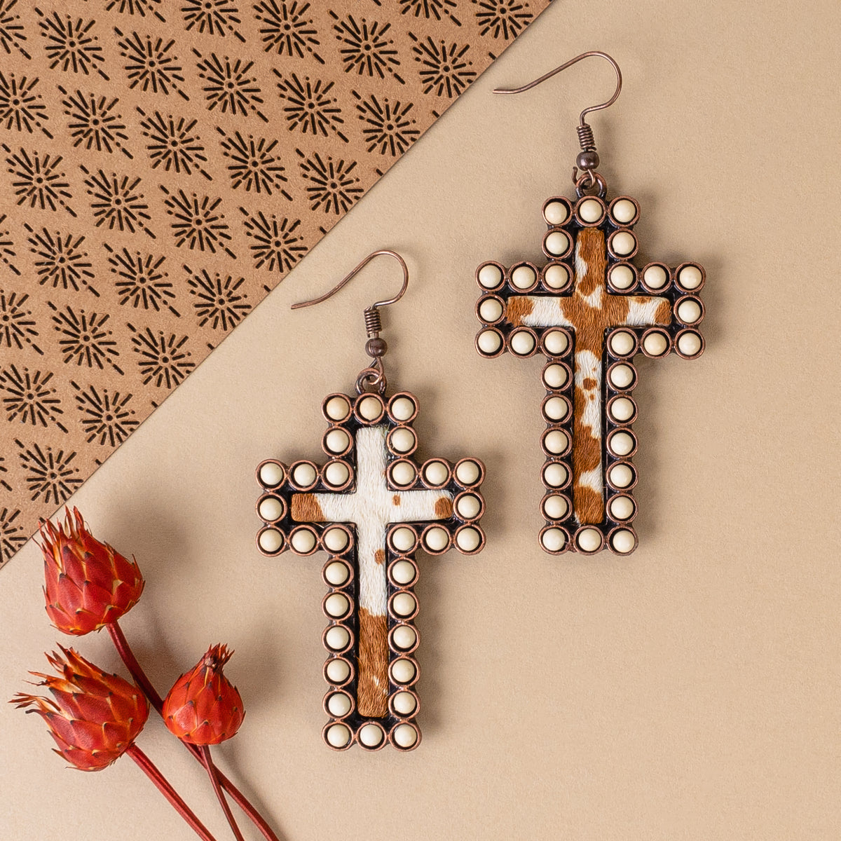 93089 - Cross Earrings - Ivory