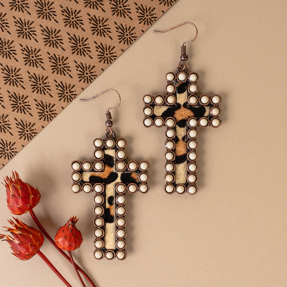 93089 - Cross Earrings - Leopard