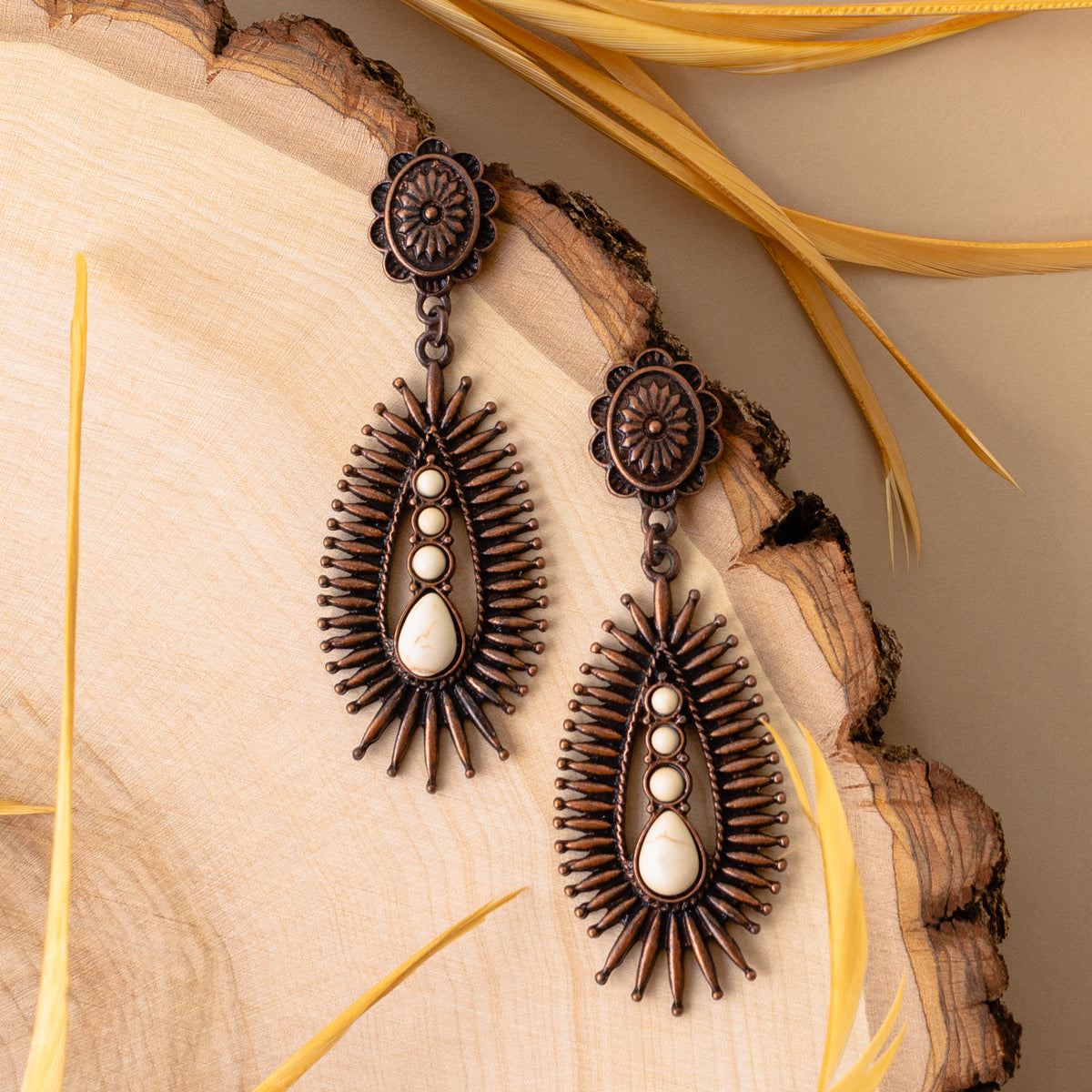 93090 - Western Squash Blossom Earrings - Ivory & Copper