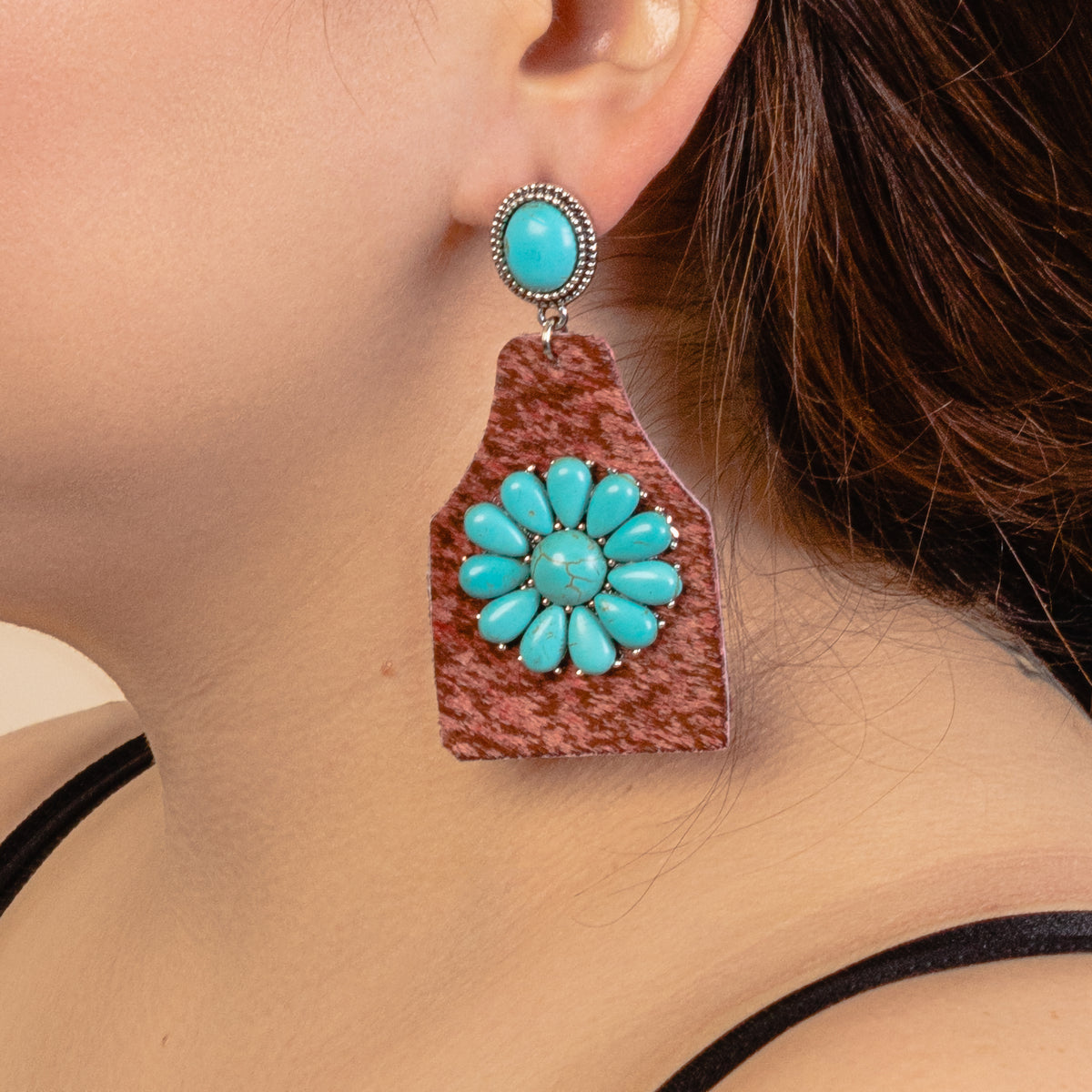 93093 - Animal Print Squash Blossom Earrings - Turquoise