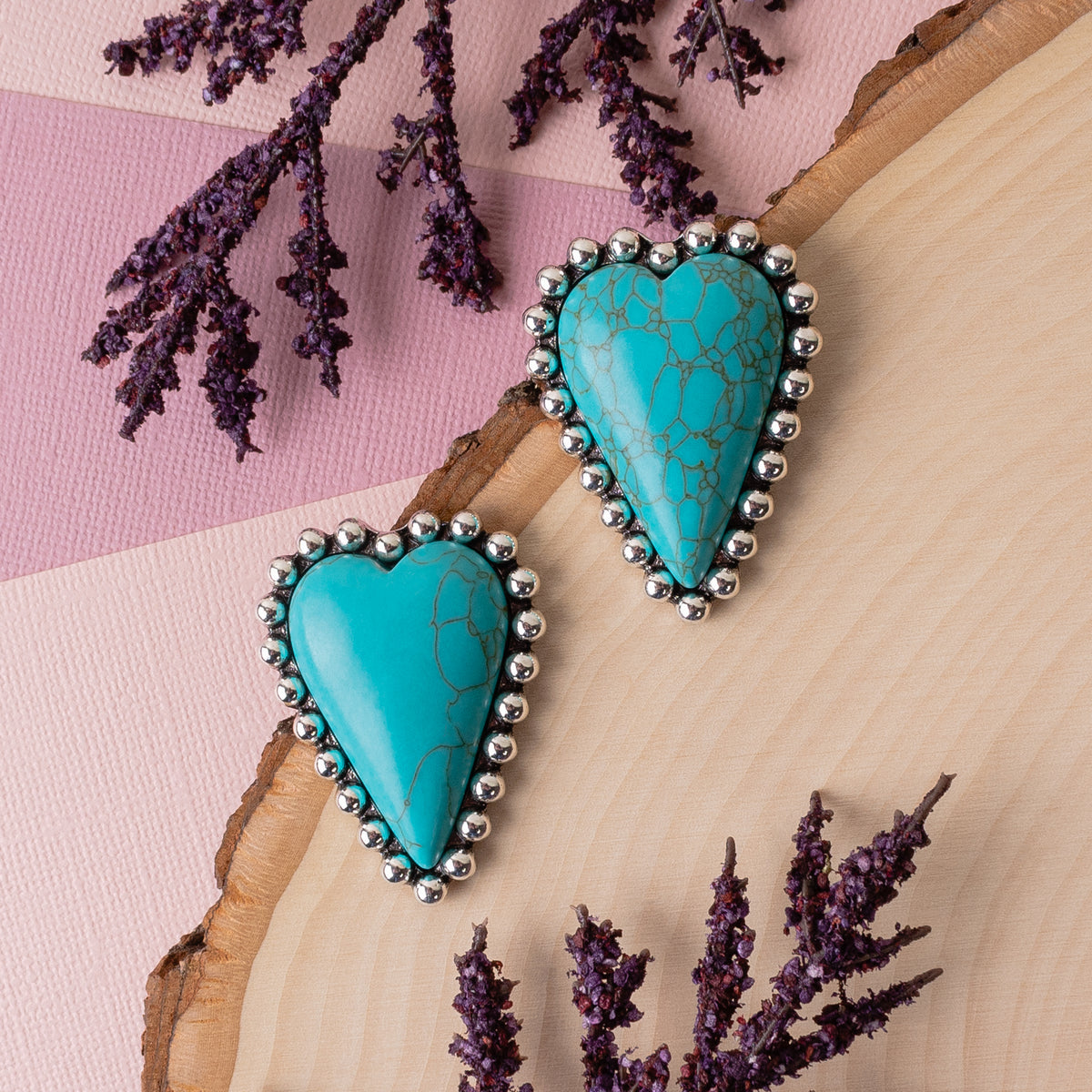 93096 - Heart Earrings - Turquoise & Silver