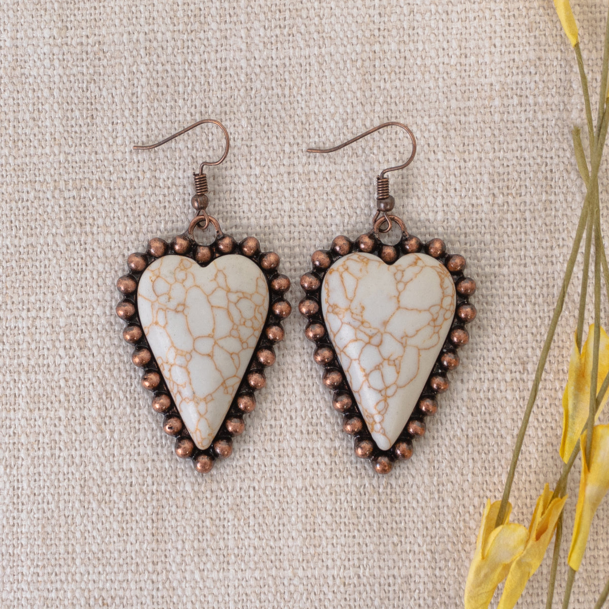 93097 - Heart Earrings - Ivory & Copper