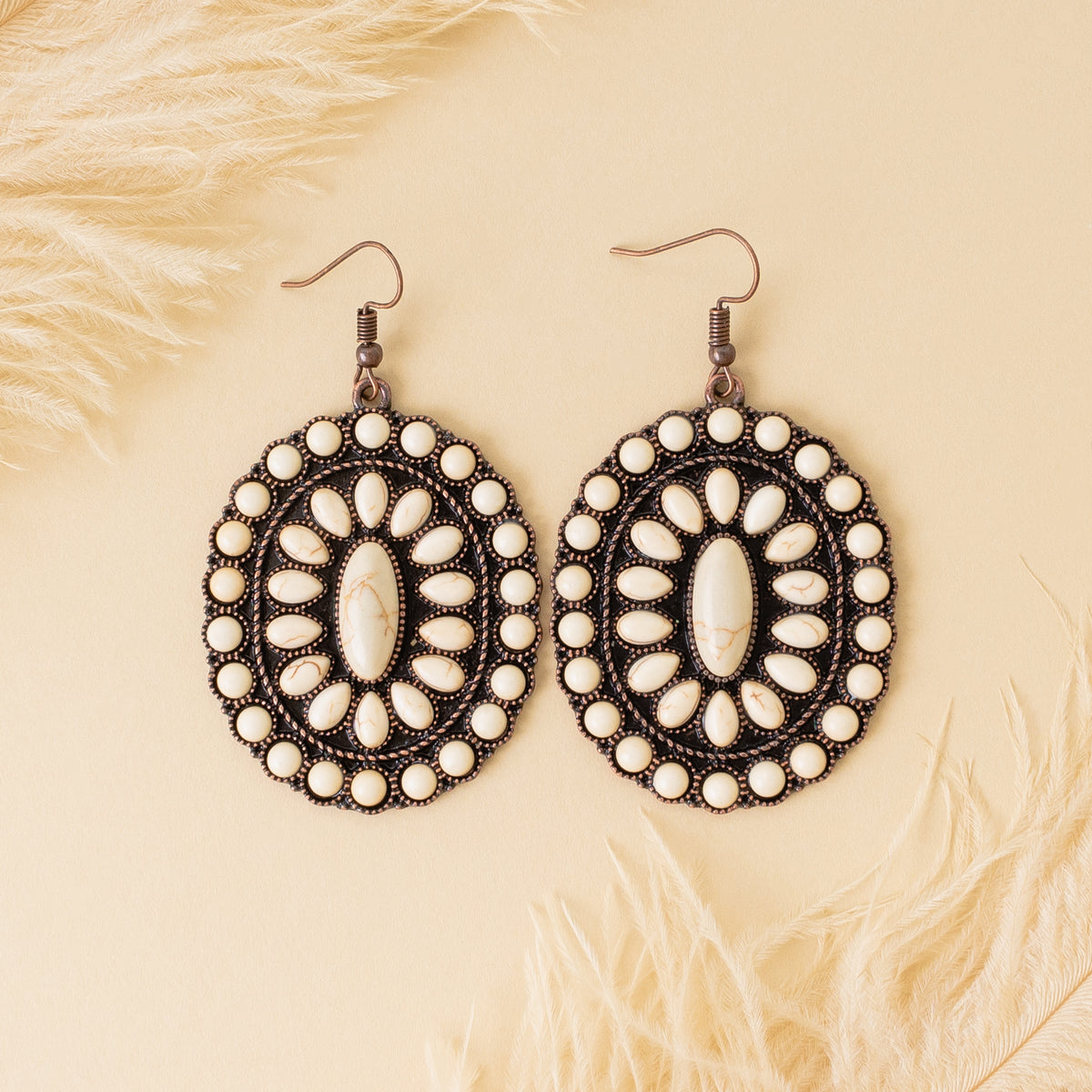 93098 - Squash Blossom Earrings - Ivory & Copper