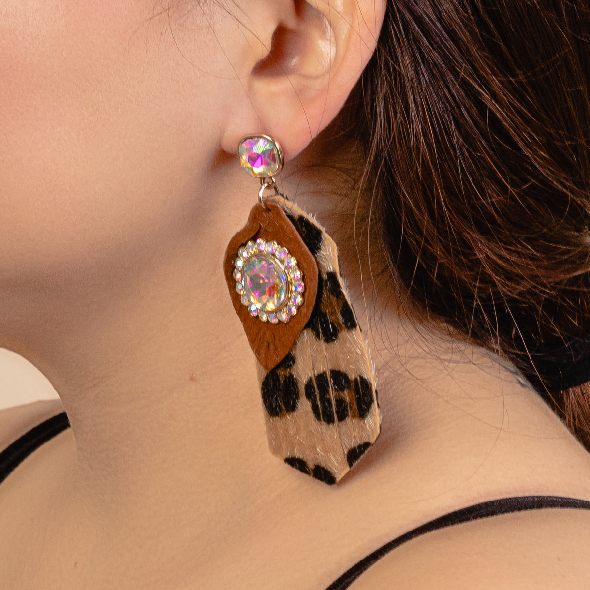 93099 - Animal Print Tassel Earrings - Leopard