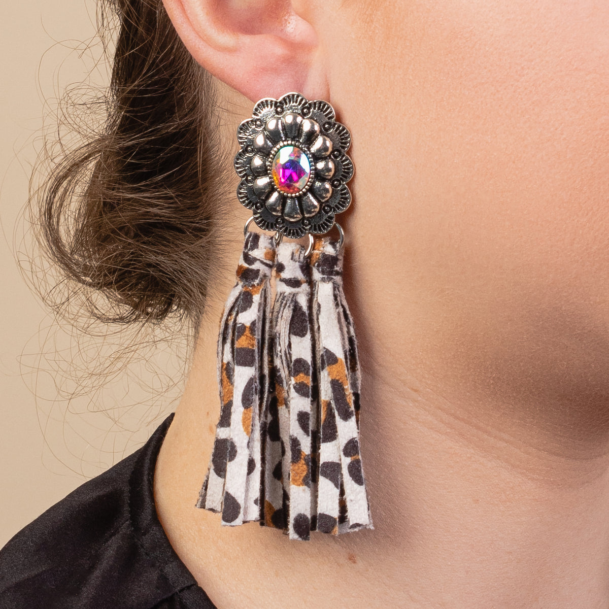 93105 - Squash Blossom Tassel Earrings - Leopard