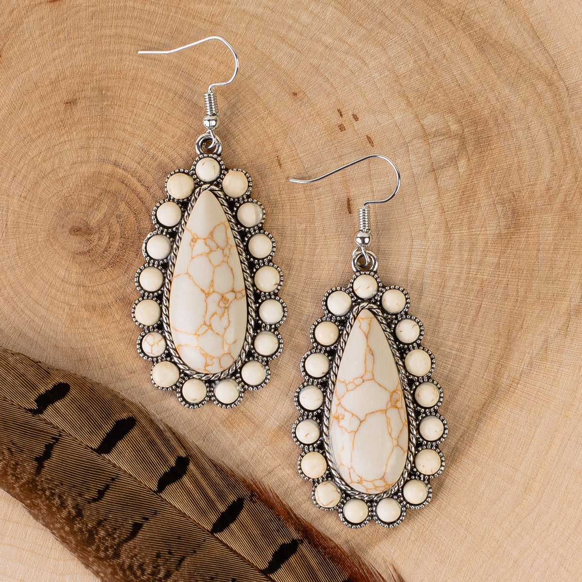 93106 - Squash Blossom Earrings - Ivory & Silver