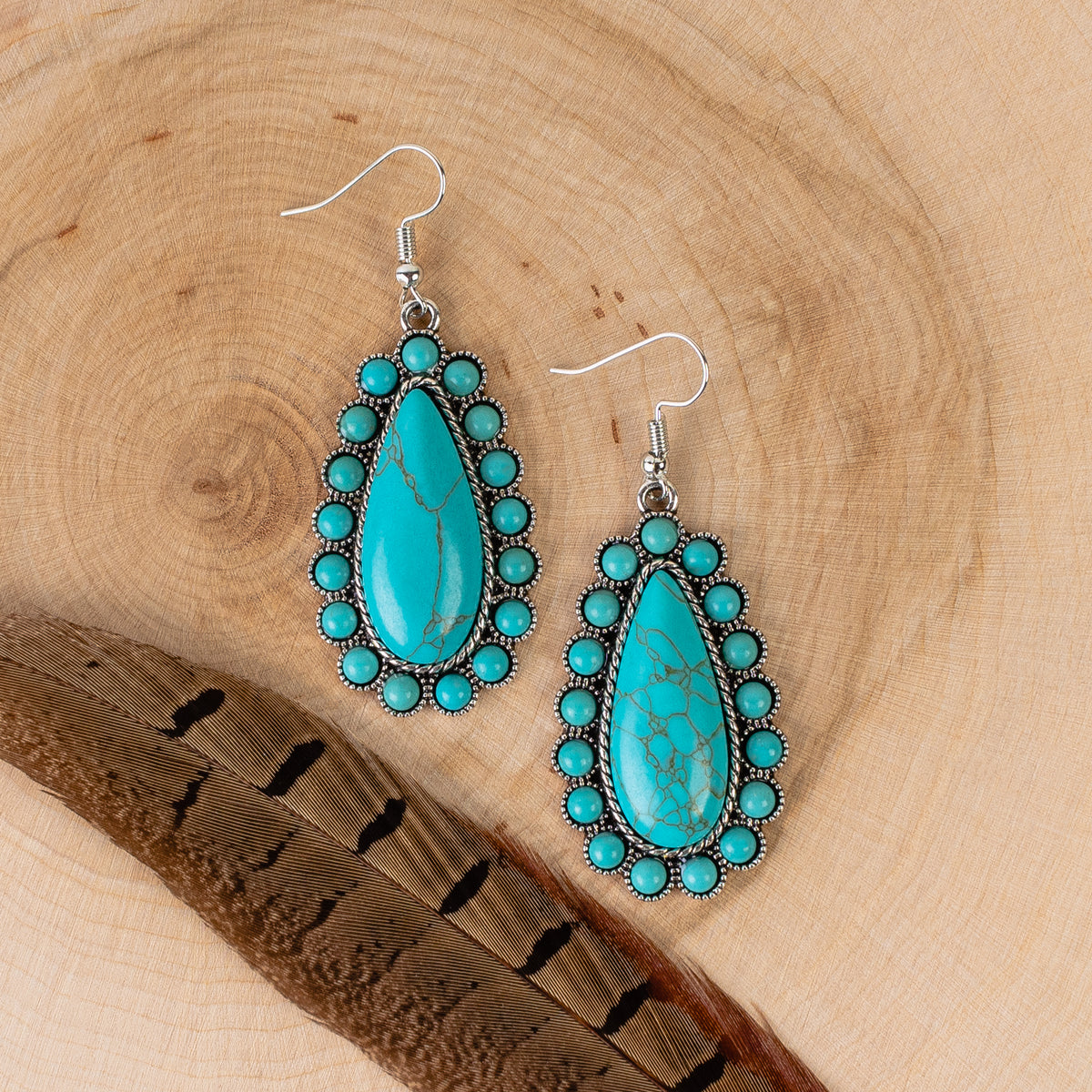 93106 - Squash Blossom Earrings - Turquoise & Silver