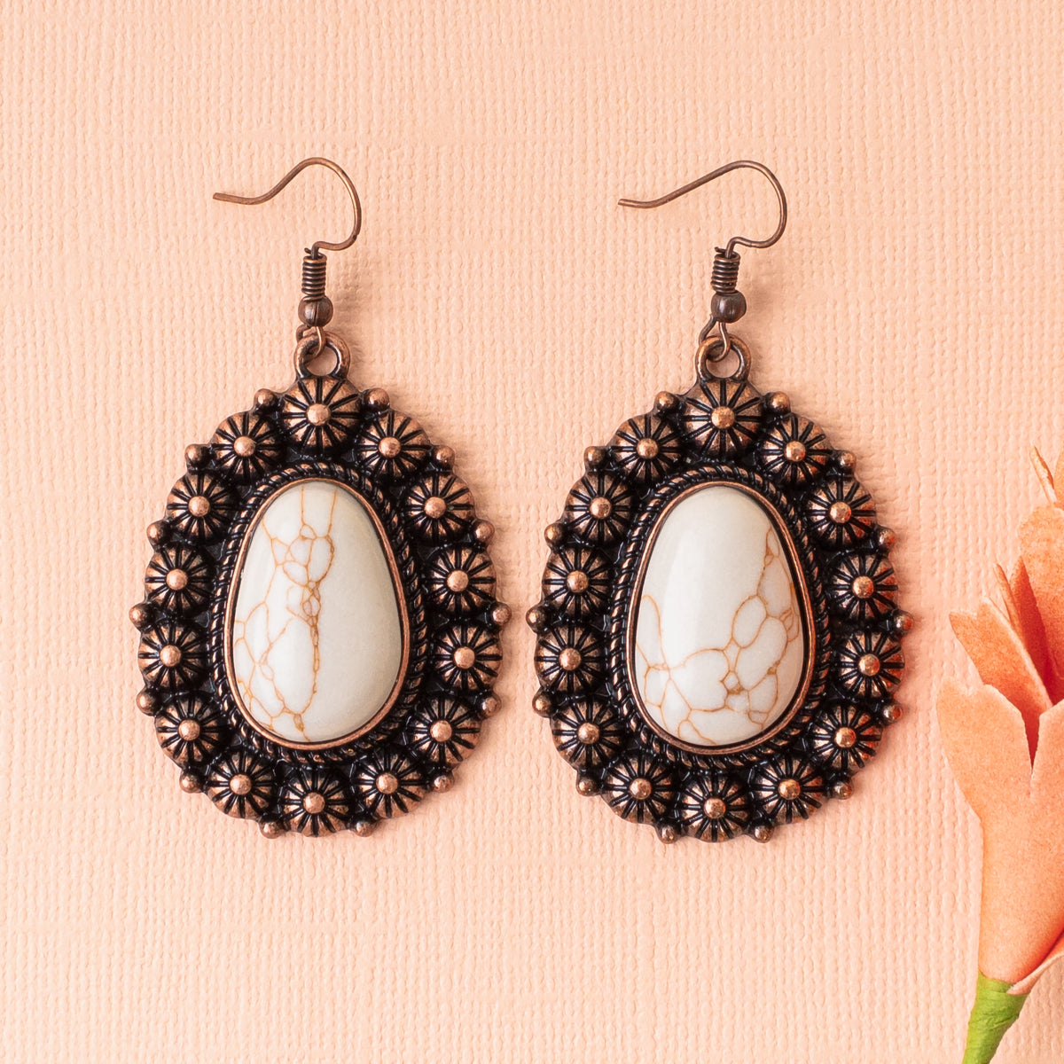 93107 - Squash Blossom Earrings - Ivory & Copper