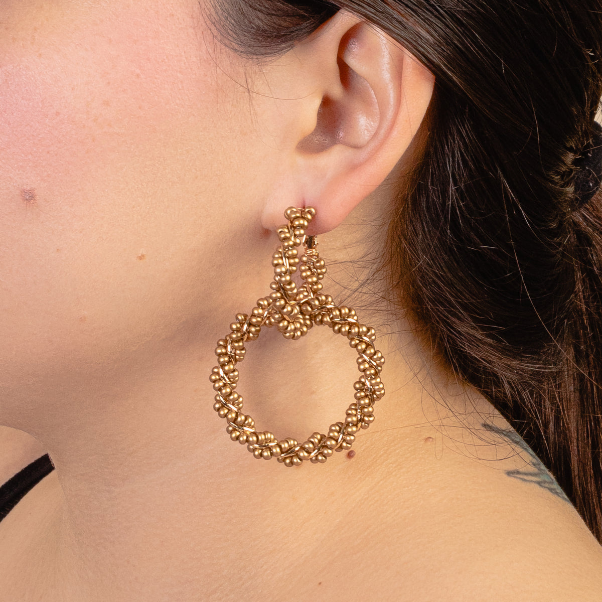 93109 - Beaded Hoop Earrings - Gold