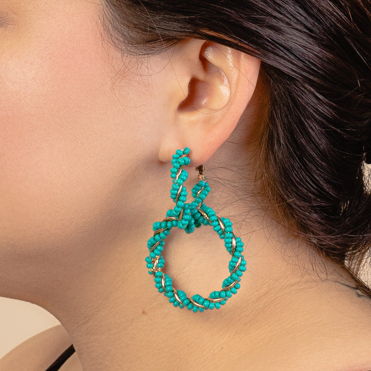 93109 - Beaded Hoop Earrings - Turquoise