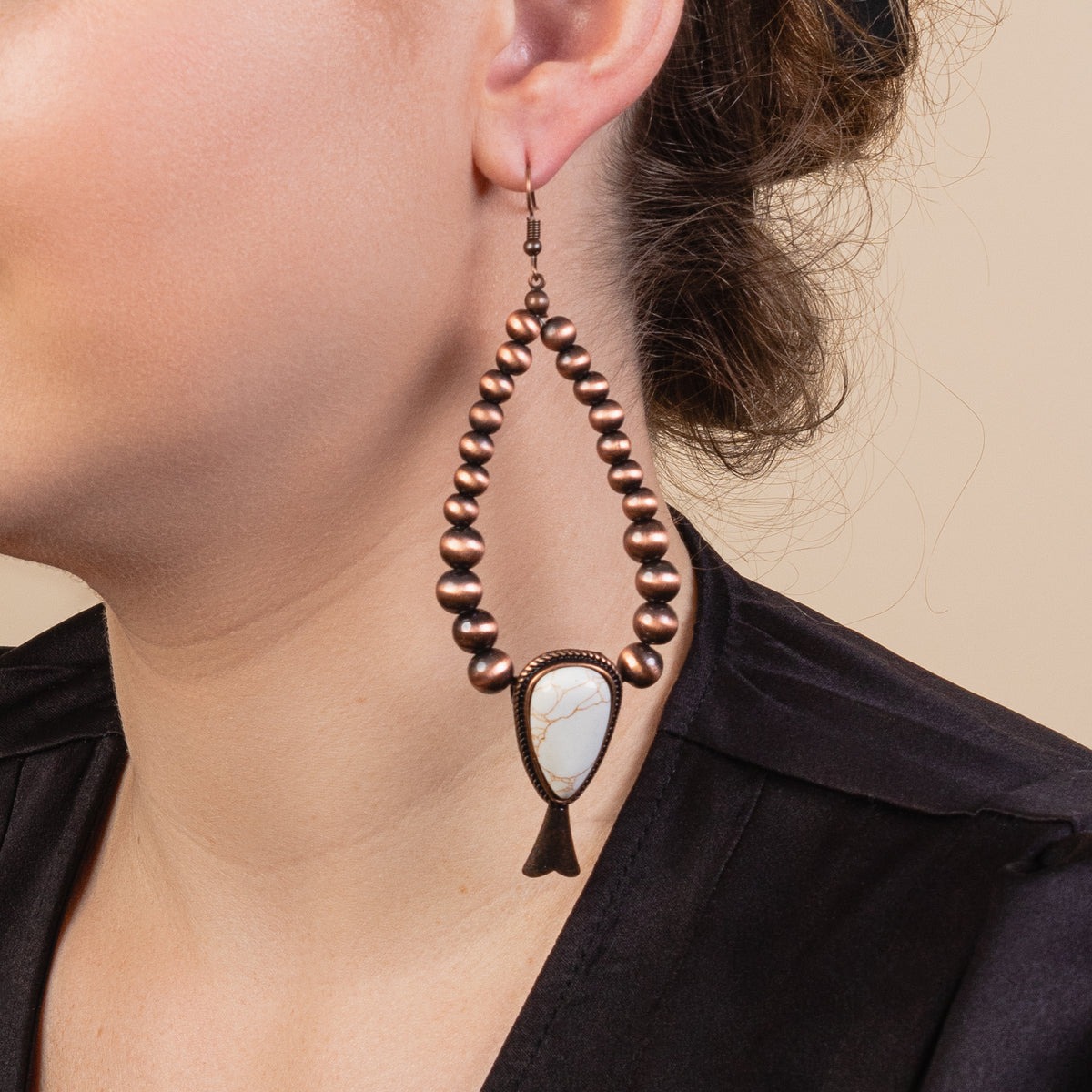 93114 - Squash Blossom Hoop Earrings - Ivory & Copper