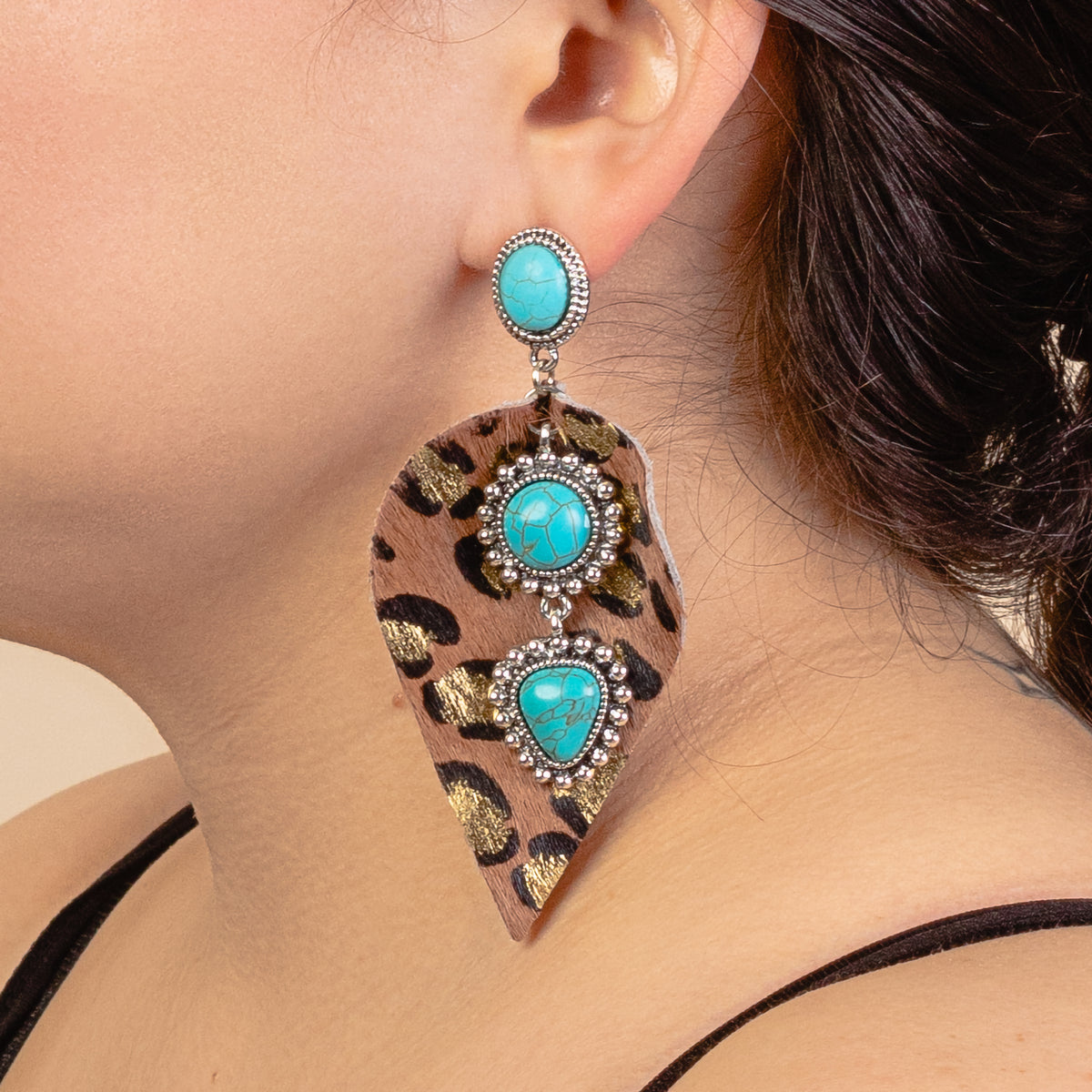 93119 - Animal Print Squash Blossom Earrings - Leopard