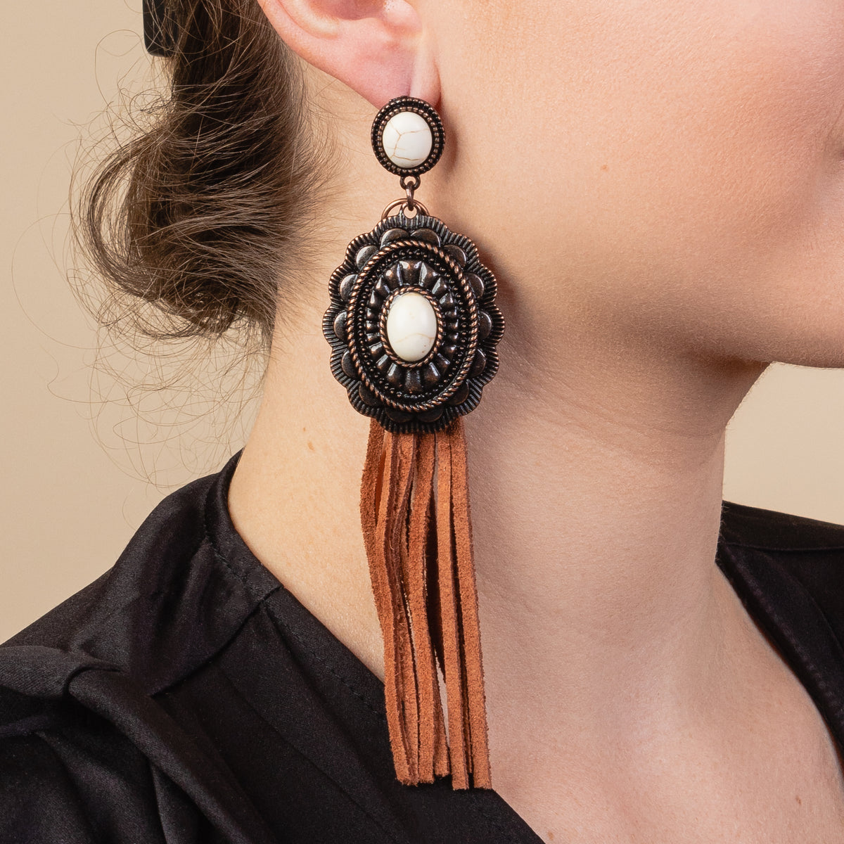 93122 - Squash Blossom Tassel Earrings - Ivory & Copper