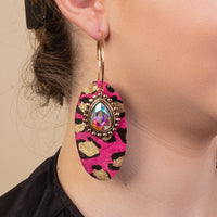 Load image into Gallery viewer, 93123 - Animal Print Rhinestone Earrings - Fuchsia
