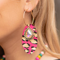 Load image into Gallery viewer, 93123 - Animal Print Rhinestone Earrings - Fuchsia
