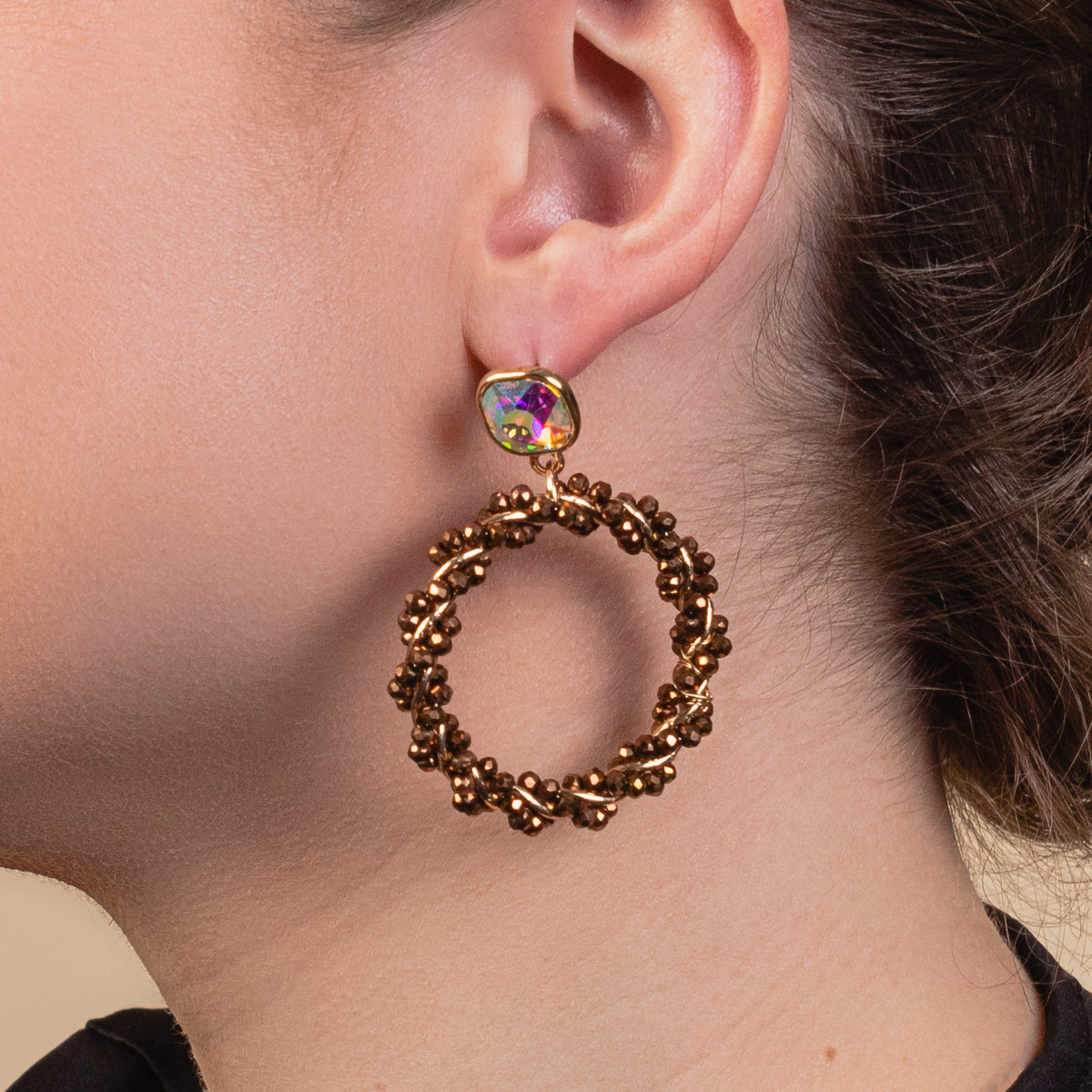 93124 - Beaded Hoop Earrings - Bronze