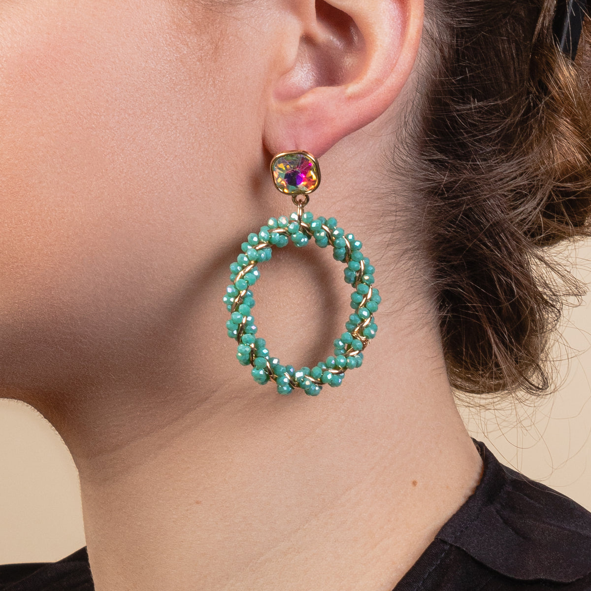 93124 - Beaded Hoop Earrings - Turquoise