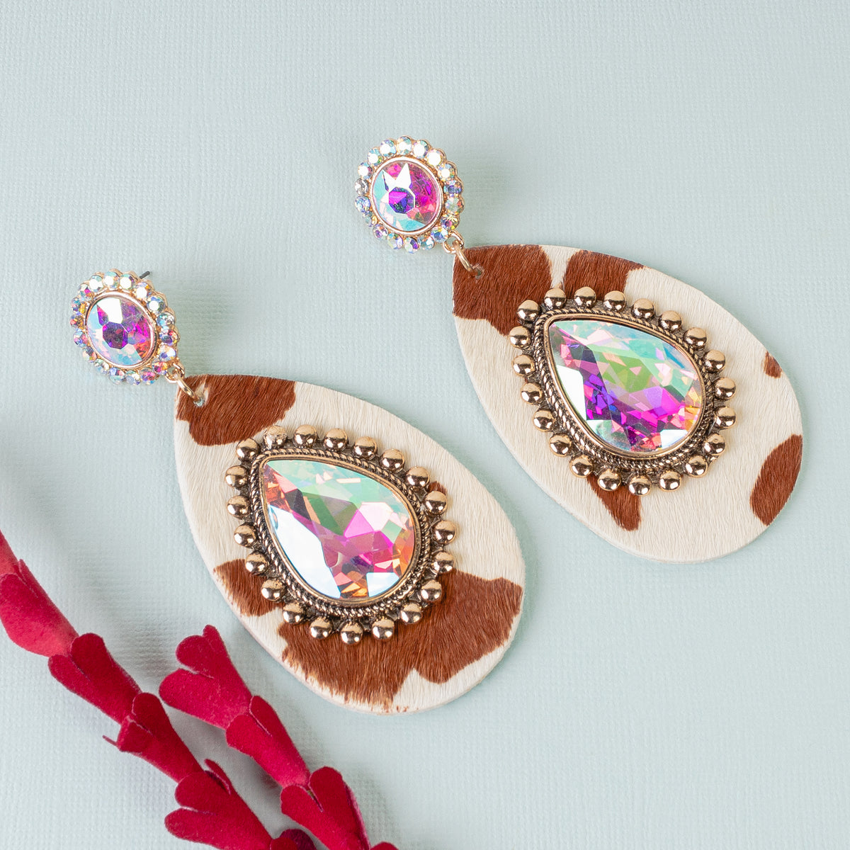 93128 - Rhinestone Animal Hide Earrings - Brown