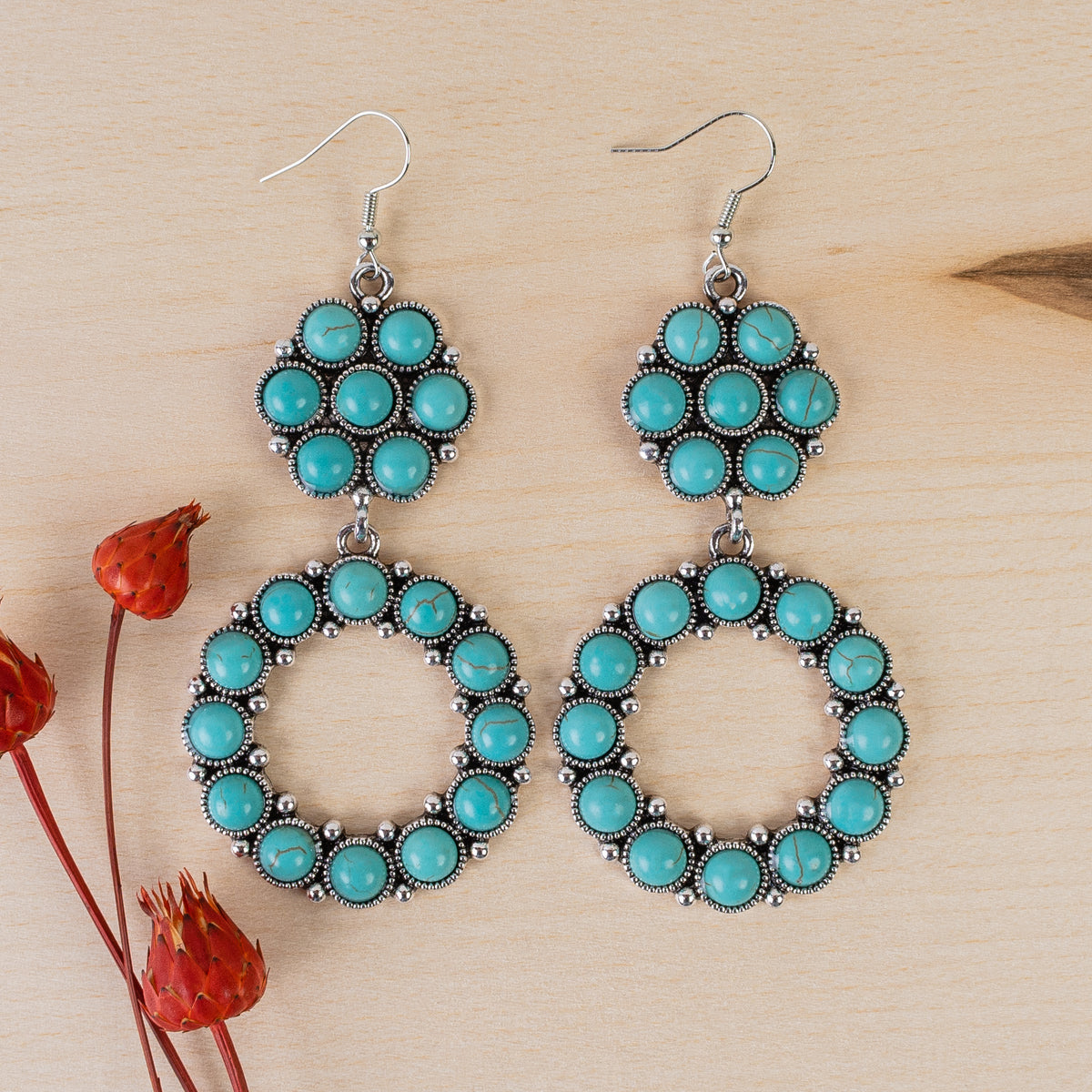 93136 - Squash Blossom Earrings - Turquoise & Silver