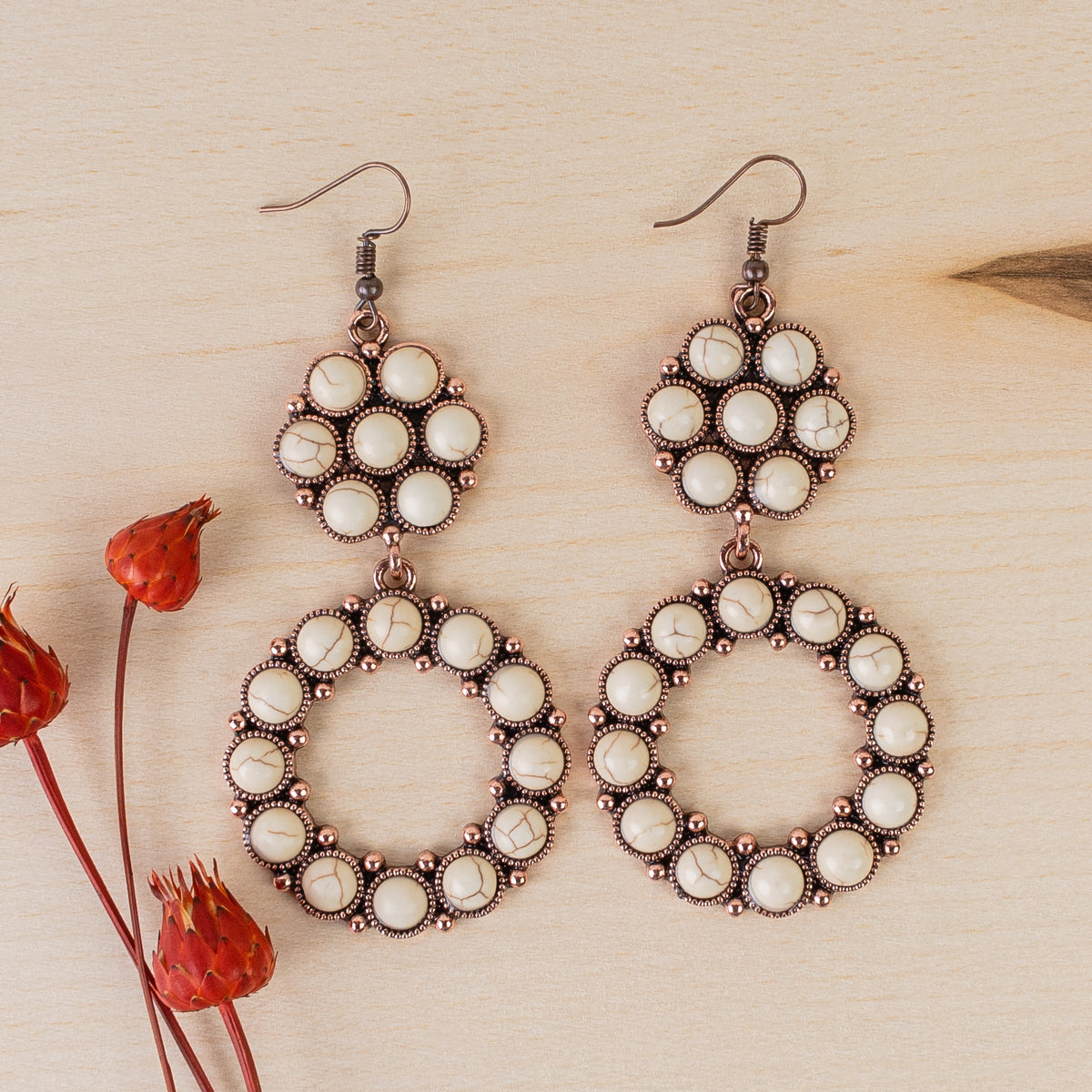 93136 - Squash Blossom Earrings - Ivory & Copper