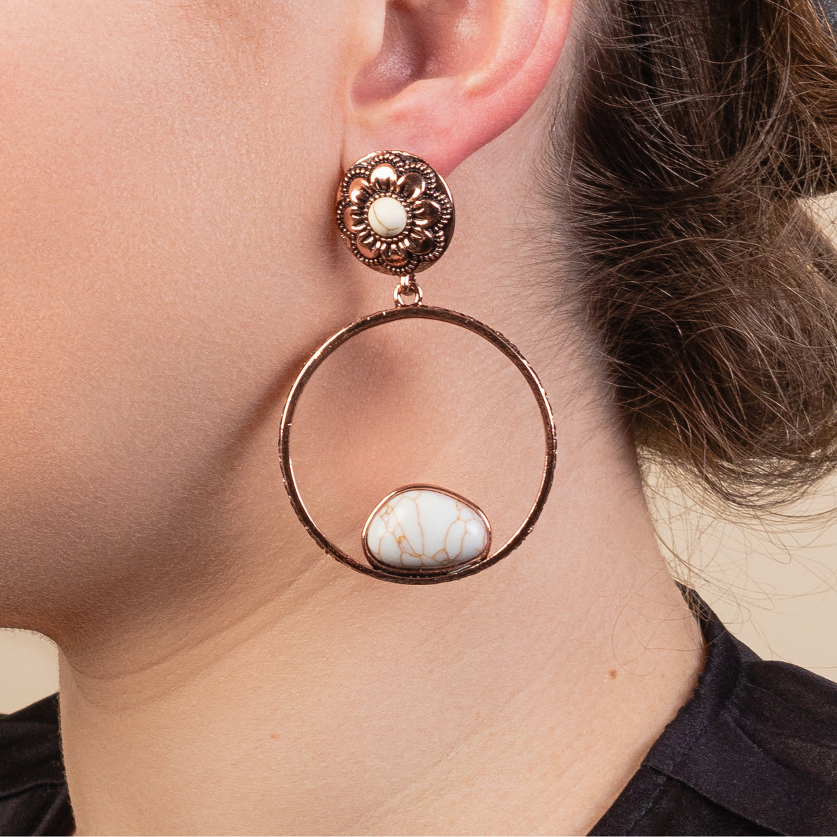 93146 - Squash Blossom Hoop Earrings - Ivory & Copper