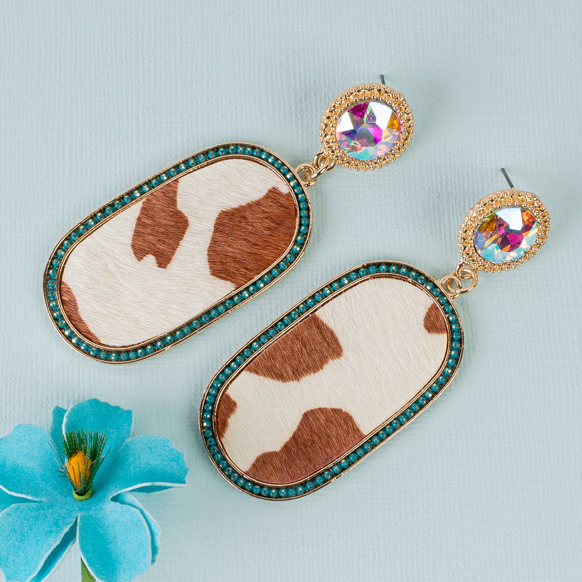 93153 - Rhinestone Animal Print Earrings - Brown