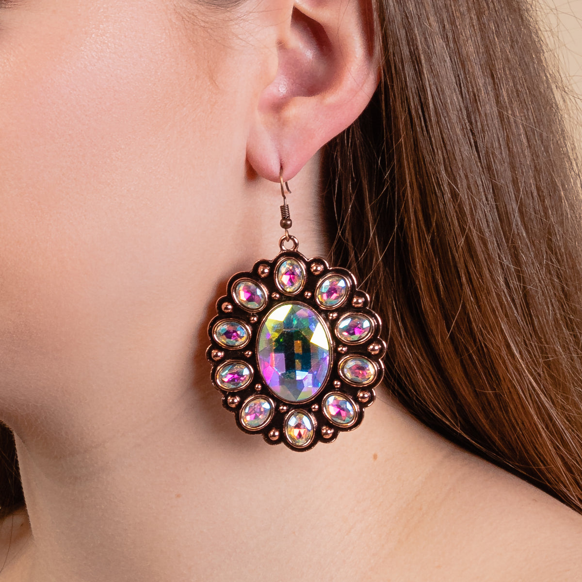 93154 - Crystal Squash Blossom Earrings - Copper & AB