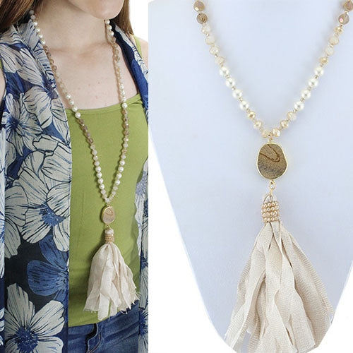 72104 - Stone And Tassel Necklace - Fashion Jewelry Wholesale