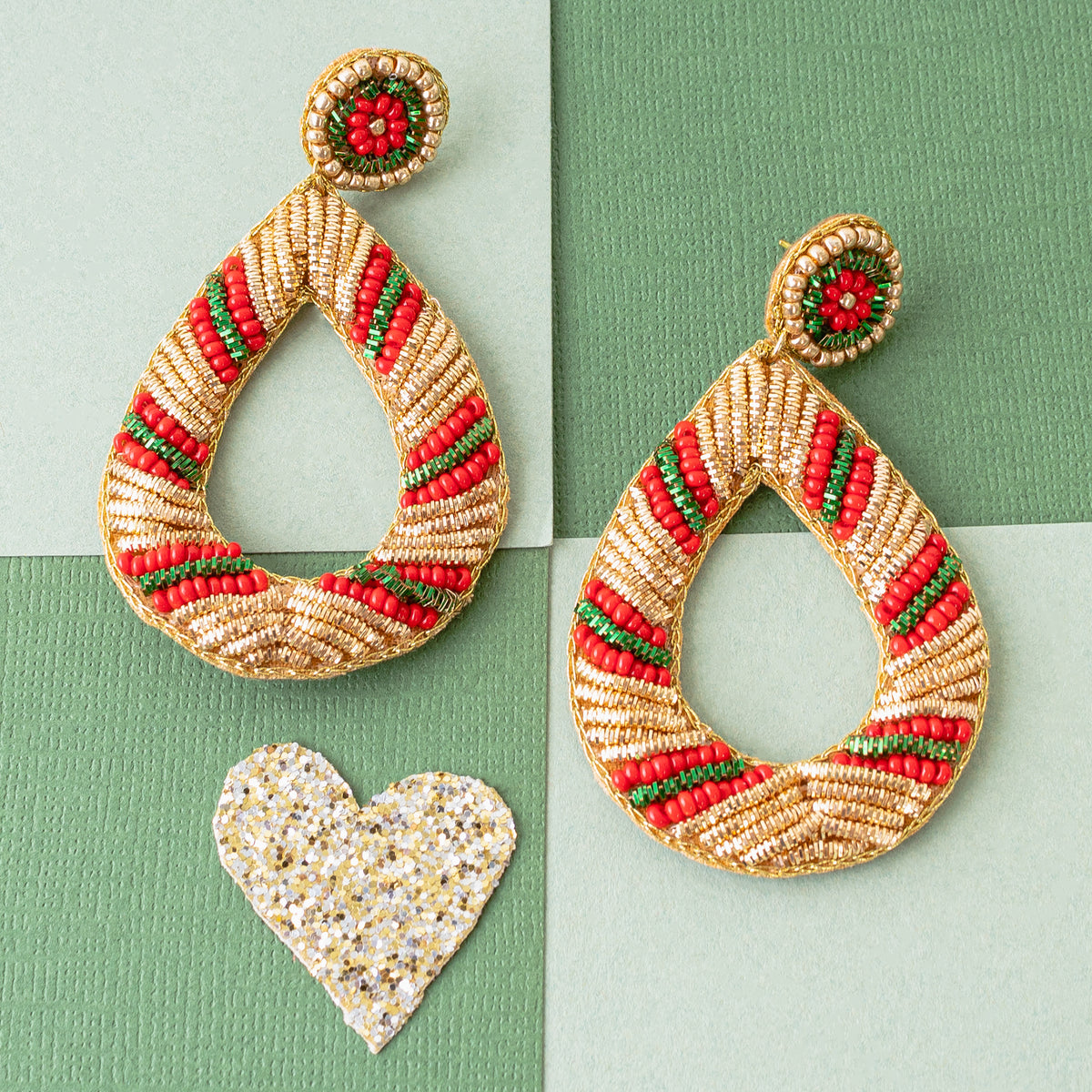 CH-02 - Beaded Christmas Earrings - Gold