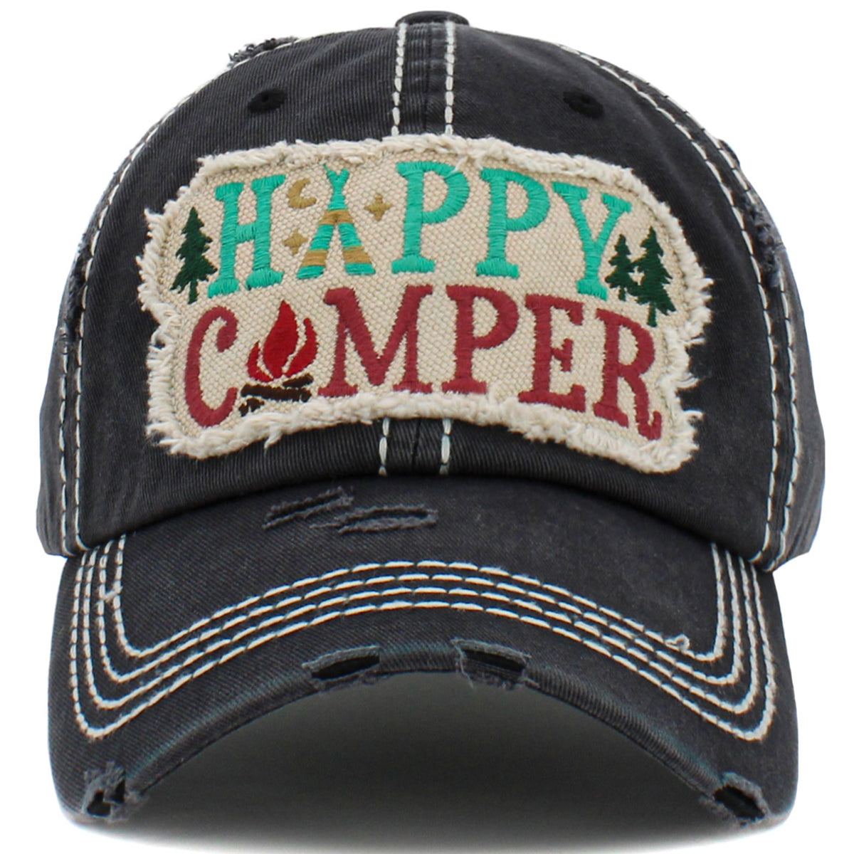 1452 - Happy Camper Hat - Black